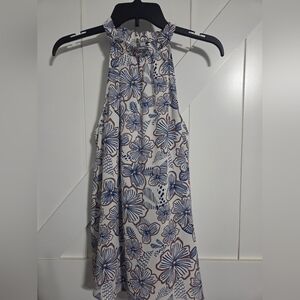 Papermoon Floral Sleeveles Blouse - Blue and White